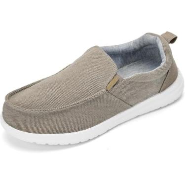 Imagem de RYIKA Mocassins masculinos sem usar as mãos livres, mocassins, mocassins, casuais, de lona, sapatos de barco, leves, antiderrapantes para caminhada, tênis macio, Marrom puro, 42