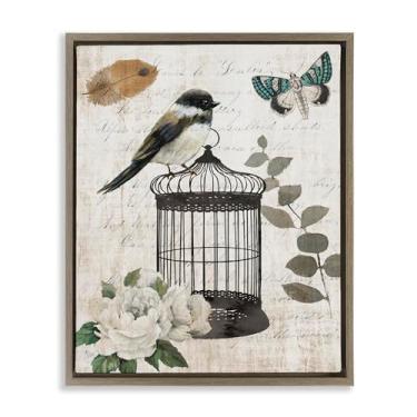 Imagem de Stupell Industries Arte de parede em tela flutuante marrom vintage Menagerie Bird por Nan, 80 x 63 cm