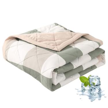 Imagem de Cobertor refrescante 59x39 edredom respirável absorvente cobertor de gelo lavável algodão macio verão cobertores frescos para quem dorme quente, verde