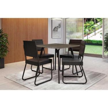 Imagem de Sala de Jantar Completa 1569 Aço c/ Tampo Madeirado 90x90cm e 4 Cadeir