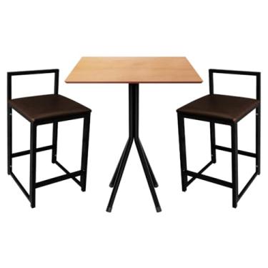 Imagem de Conj 2 Banqueta + Mesa Bistrô Tampo Mel Baixa Quadrada Modelo Confortável Industrial Cozinhas Bares(MARROM)