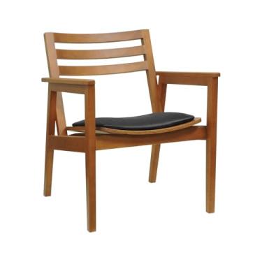 Imagem de Poltrona Cairo Madeira Maciça Encosto Ripado Assento Anatômico - Amêndoa - Estofado Corano Preto