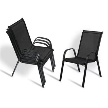 Imagem de Bylring Cadeiras de jantar empilháveis ao ar livre, tecido têxtilene, estrutura metálica, capacidade de 150 kg, cadeiras de pátio com encosto/apoios de braço para gramado, jardim, varanda, bistrô, bar