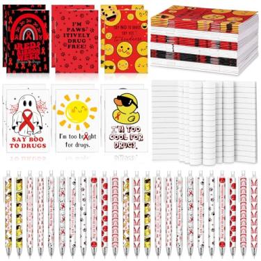 Imagem de Gersoniel 30 conjuntos de fitas vermelhas semanais, diga não às drogas, favorece a conscientização, 6 estilos, caderno pequeno com esferográficas, fita vermelha, prevenção, suprimentos de caridade