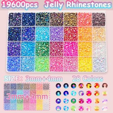 Imagem de 19600 peças 28 cores 3 mm 4 mm resina gelatina strass para artesanato com b7000 cola transparente com ponta de precisão, strass para deslumbrantes cristal para artesanato DIY roupas copos canecas