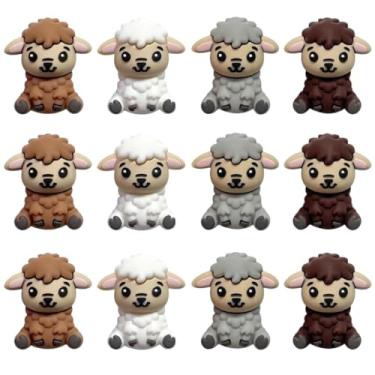 Imagem de AELUUAKE 12 peças de contas de silicone de cabra 3D fofas personagens de cabra contas focais berloques de borracha animal 3D artesanato artesanato espaçador solto a granel para canetas, chaveiros