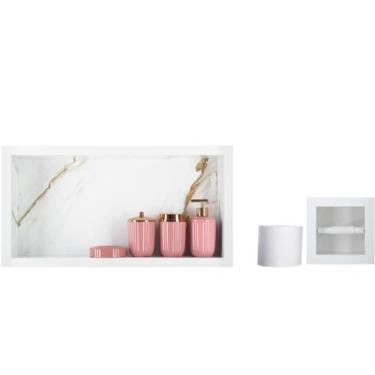 Imagem de Nicho Para Banheiro Em Porcelanato E Porta Papel Higiênico - Kit com 2