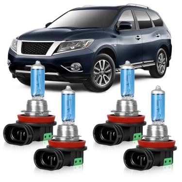 Imagem de OQSNCV Adequado para Nissan Pathfinder 2017 2018 2019 2020 2021 2022 lâmpadas de halogêneo, farol alto H9 e H11 farol baixo H11 kit de lâmpadas de substituição de farol, pacote com 4