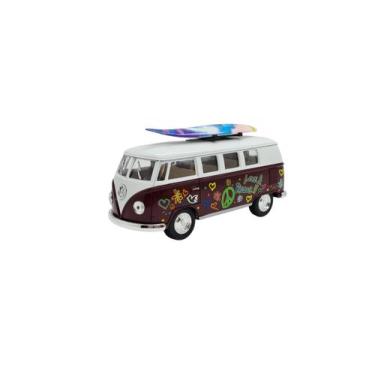 Imagem de Miniatura Volkswagen Kombi 1962 Paz E Amor Surf Bordô 1:32 - Kinsmart