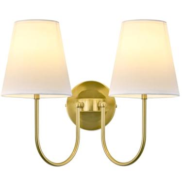 Imagem de Arandela vintage dourada sem fio com 2 luzes USB-C recarregável, controle remoto, luz de cabeça dupla regulável para quarto, corredor da sala de estar (sem necessidade de fiação)