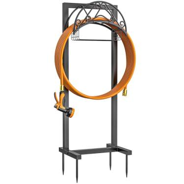 Imagem de Suporte de mangueira de jardim – Suporte de mangueira de água atualizado comporta mangueira de 30 m, suporte de mangueira de metal resistente, rack de armazenamento de mangueira removível para gramado