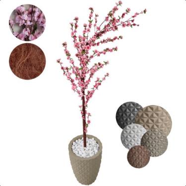 Imagem de Cerejeira Árvore Curvada Rosa Bebê Artificial com Vaso Decorativo - Fl