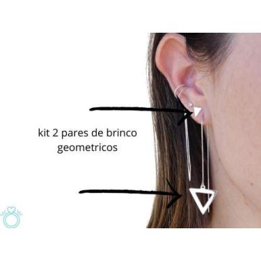 Imagem de Kit 2 Pares Brinco De Prata 925 Geometrico Triangulo Corrent - Isa Ron
