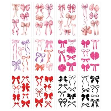 Imagem de 77 peças de adesivos de tatuagens temporárias de laços de coquete rosa, decorações de festa de aniversário, artigos de arte corporal para crianças, adultos, meninas, mulheres, despedida de solteira e