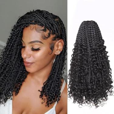 Imagem de Goddess Box Trança de Cabelo Crochê Trança de Cabelo para Mulheres Negras 8 Pacotes Pré Looped Boho Bob Box Tranças Crochê Tranças Sintético Trança de Cabelo Extensão de Cabelo (1B) (1B)