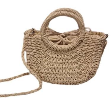 Imagem de Bolsa Feminina De Praia Meia Lua Em Palha Colorida - BDM, Palha