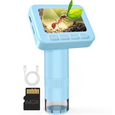 Imagem de IMICHI Microscópio para crianças 50 x 1000 x - tela IPS HD de 5.1 cm, cartão de armazenamento de 32 GB, vídeo 1080p, vida útil da bateria em 2 horas, fácil de transportar, slides incluídos - kit de