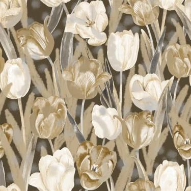 Imagem de Papel de parede de flor retrô tulipa, papel de contato estético dourado 45 x 300 cm, papel de parede de vinil à prova d'água para cozinha Backsplash armário de banheiro