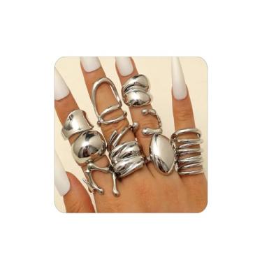 Imagem de ZMJK Conjunto de anéis de ouro volumosos empilháveis para mulheres 14 K, não manchados, ousados, grossos, vintage, prata, banda larga, geometria, pacote de anéis de articulação para adolescentes