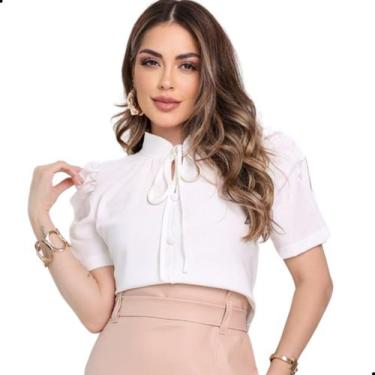 Imagem de Blusa Feminina Gola Lacinho Manga Curta Bufante Evangélica - LOOK MODA