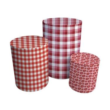 Imagem de Trio Capas Para Cilindro Versátil Festa Junina Xadrez Vermelho  C/ Elá