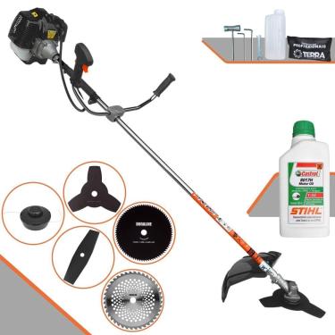 Imagem de Roçadeira Cortador de Grama Lateral À Gasolina Terra GRH430 43cc 1,7HP Completa 5 em 1 Com Carretel Nylon + 4 Lâminas de Corte + ÓLEO STIHL 2 Tempos