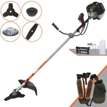 Imagem de Roçadeira Profissional Terra GRH-430 Motor 2 Tempos 43cc 6.500rpm 1,7HP de Potência Com Carretel Nylon e Faca 3 Pontas + Faca 2 Pontas + Escova de Aço