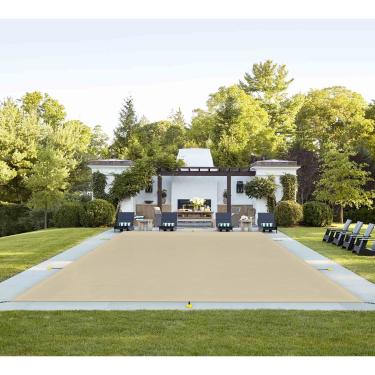 Imagem de TANG Cobertura De Segurança Para Piscina Enterrada 20' X 40' Piscinas Externas, Rede Retangular Folhas, Cabo Aço Com Bainha Em Todas As Bordas (Bege)