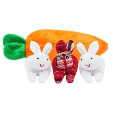Imagem de Unzip Rabbit Doll Toy 3 coelhos em saco de cenoura Saco de cenoura Con