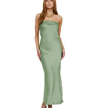 Imagem de Vestido maxi Realtix, seda acetinada, sem encosto, camiseta tubular fe