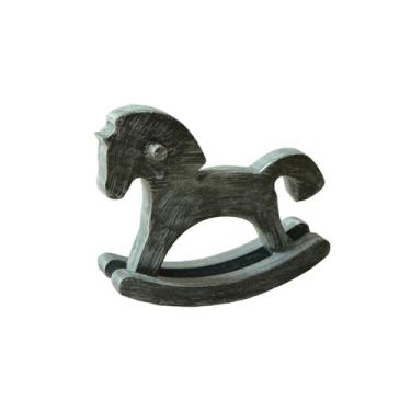 Imagem de XLWLLNJ Cavalo de Balanço de Madeira, Decoração para Casa, Artesanato, Brinquedo de Mesa, Decoração de Mesa, Festivo, Presente Ideal, Azul Acinzentado, Tamanho real
