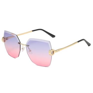 Imagem de HCPIHF Óculos de sol sem aro com lentes degradê e armação de metal para mulheres, armação uv400 (9)