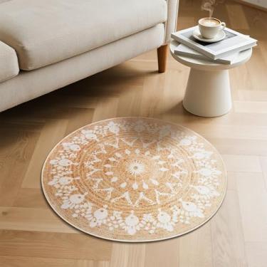 Imagem de Carvapet Tapete redondo de juta sintética de 61 cm, macio, pequeno, 61 cm, bege, lavável à máquina, com suporte de borracha antiderrapante, tapete dobrável para sala de estar, quarto, berçário