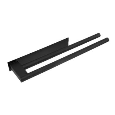 Imagem de Suporte para papel higiênico de cozinha em aço inoxidável, liso e espesso, para banheiro, sem perfuração, suporte para toalhas estendido, instalação flexível, preto, haste dupla