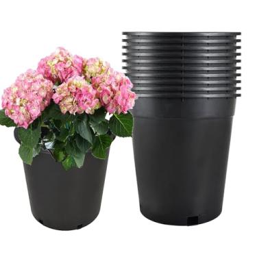Imagem de findmall Vasos para plantas de 1/2/3/5/7/10/15 galões, vaso de plástico premium de 5 galões, vasos de cultivo de ervas e horta com orifícios de drenagem para uso externo e interno, preto, pacote com