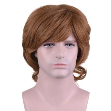 Imagem de MAGQOO Peruca Shaggy masculina curta ondulada marrom cosplay Halloween 60s 70s masculino Rocker Costume Peruca