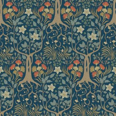 Imagem de ReWallpaper Papel de parede William Morris 17,5 pol. × 23 pés Descasque e cole papel de parede botânico azul escuro verde
