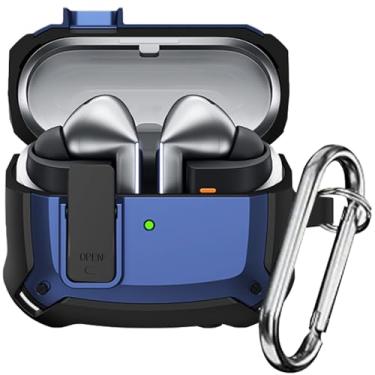 Imagem de YSNZAQ Capa para AirPods 4 com chaveiro, proteção militar à prova de choque, resistente, armadura rígida com trava segura para AirPods 4ª geração DHF azul