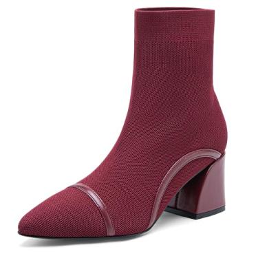 Imagem de NEWBELLA COSY Bota Chelsea feminina Curve Luxe bico fino, Borgonha, 38