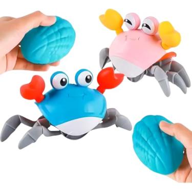 Imagem de Caranguejo Fujão Brinquedo Interativo que Desvia dos Obstáculos via Sensor Educativo Musical Infantil Divertido Colorido Recarregável Usb C/Controle Remoto Luz Som (AZUL E ROSA) (AZUL)
