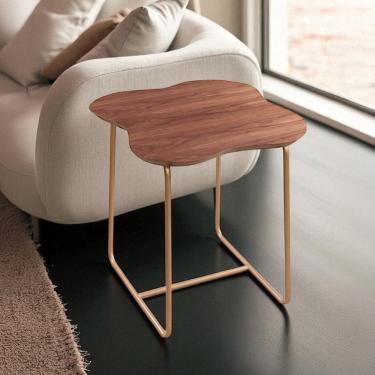 Imagem de Mesa para Sala de Estar Lateral Aura Lamina Nogueira/Metálico Ouro