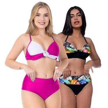Imagem de Kit Biquínis Feminino Hot Pant Bicolor Cós Alto Bojo Fixo - Hype Modas