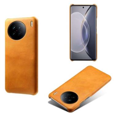 Imagem de Capa para vivo X90s,Proteção contra quedas,Casca de volta de cor sólida simples,Design de couro de imitação de plástico-Orange