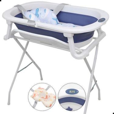 Imagem de Banheira Bebe Com Suporte Dobravel Almofada Banho Termometro - JOIE, A