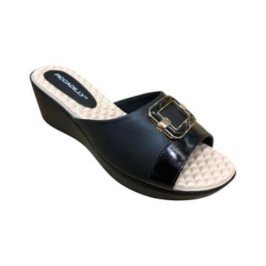 Imagem de Tamanco Piccadilly Anabela Plataforma Esporão Joanete Macio, Preto, 36