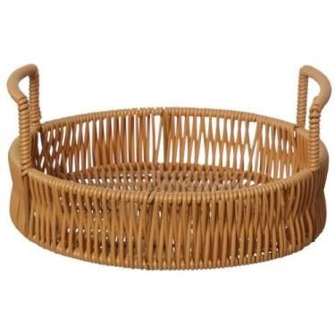 Imagem de Bandeja de Plástico para Servir Redonda Hauskraft Rattan 20cm, Marrom