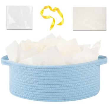 Imagem de OIAHOMY Cesta de presente com alça, cesta de tecido pequena com saco de presente, fita e papel de embrulho, caixas de berçário vazias para encher com itens pequenos, organizador de brinquedos para