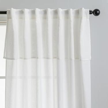 Imagem de Cortinas brancas transparentes chiques gastas de 236 cm de comprimento, cortinas vitorianas de linho com babados para quarto e sala de estar
