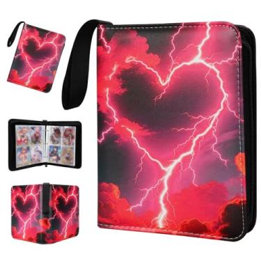 Imagem de Álbuns de cartas colecionáveis colecionáveis, fichário de 4 bolsos, bolso duplo 400 PU premium com zíper colecionável, 50 capas removíveis, pasta de cartão para TCG, cartões esportivos (preto e