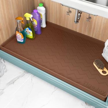 Imagem de TigeJoy Tapete impermeável embaixo da pia 86 cm x 56 cm, protetor de forro de prateleira em cozinha e banheiro, forros de armário de silicone para organizadores e armazenamento, serve como tapetes de